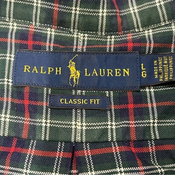 Ralph Lauren Classic Fit Button‎ Down Dress Shirt Plaid Green,Red,Navy EUC - Picture 3 of 6
